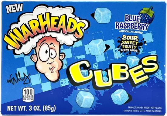 Warheads Blaue Himbeere Saure Würfel Box 12 x 85 Gramm