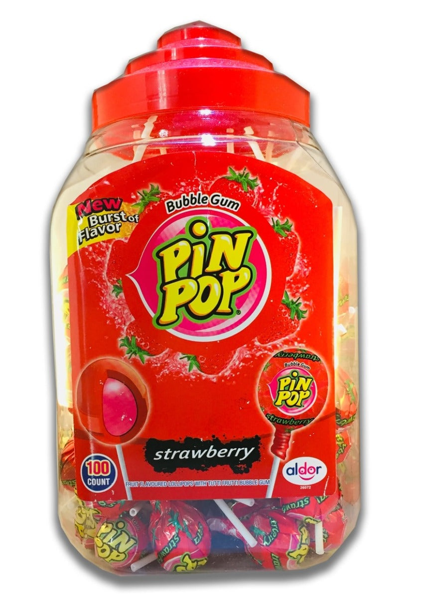 Erdbeer-Lolli mit Kaugummi 100 Stück