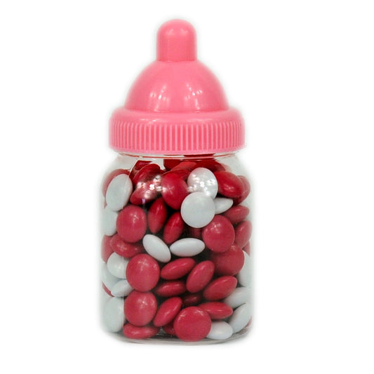 Babyflasche Mini Schoko Dragees Rosa Weiß