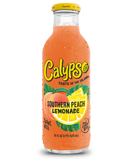 Calypso Southern Peach Limonade Tablett - 12 x 473 ml