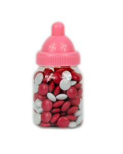 Babyflasche Mini Schokolade Dragees Rosa Weiß